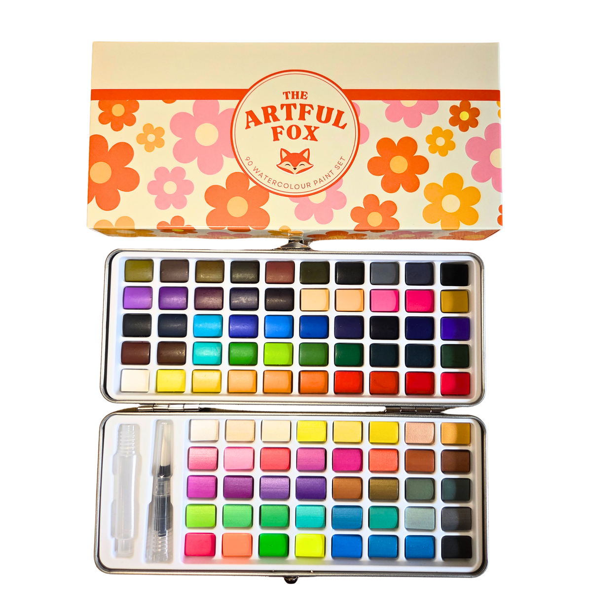 90 Colour Watercolour Paint Set – Travel Watercolour Tin with Refillable Water Brush Pen for Adults, Beginners & Kids | The Artful Fox