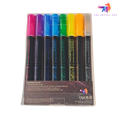 8 Metallic Outline Markers by The Artful Fox - Self-Outlining Pens with Silver Ink & Rainbow Accents - Water-Based for Arts, Crafts & Scrapbooking