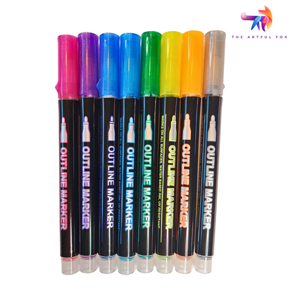 8 Metallic Outline Markers by The Artful Fox - Self-Outlining Pens with Silver Ink & Rainbow Accents - Water-Based for Arts, Crafts & Scrapbooking