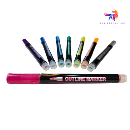 8 Metallic Outline Markers by The Artful Fox - Self-Outlining Pens with Silver Ink & Rainbow Accents - Water-Based for Arts, Crafts & Scrapbooking
