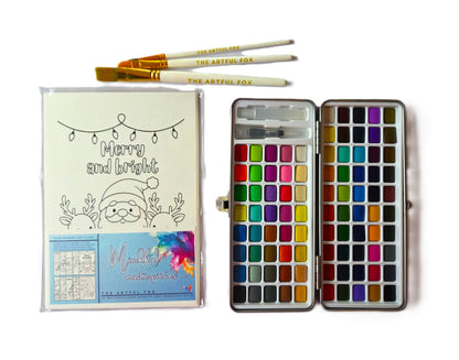 Cute Christmas Themed Colouring for Adults & Kids | Paint & Pen-Friendly Christmas Mindful Masterpieces – 10 Watercolour Sheets for Calm & Creativity on 190 GSM Paper