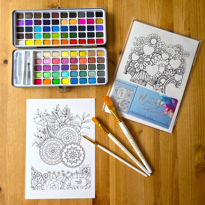 Mandala Mindful Masterpieces – 10 Watercolour Sheets for Calm & Creativity | Mandala Colouring for Adults & Kids on 190 GSM Paper