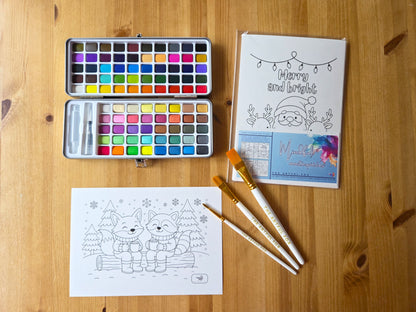Cute Christmas Themed Colouring for Adults & Kids | Paint & Pen-Friendly Christmas Mindful Masterpieces – 10 Watercolour Sheets for Calm & Creativity on 190 GSM Paper