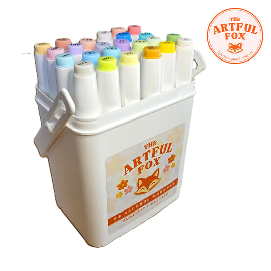 24 pastel alcohol markers with dual brush and fine tips by The Artful Fox