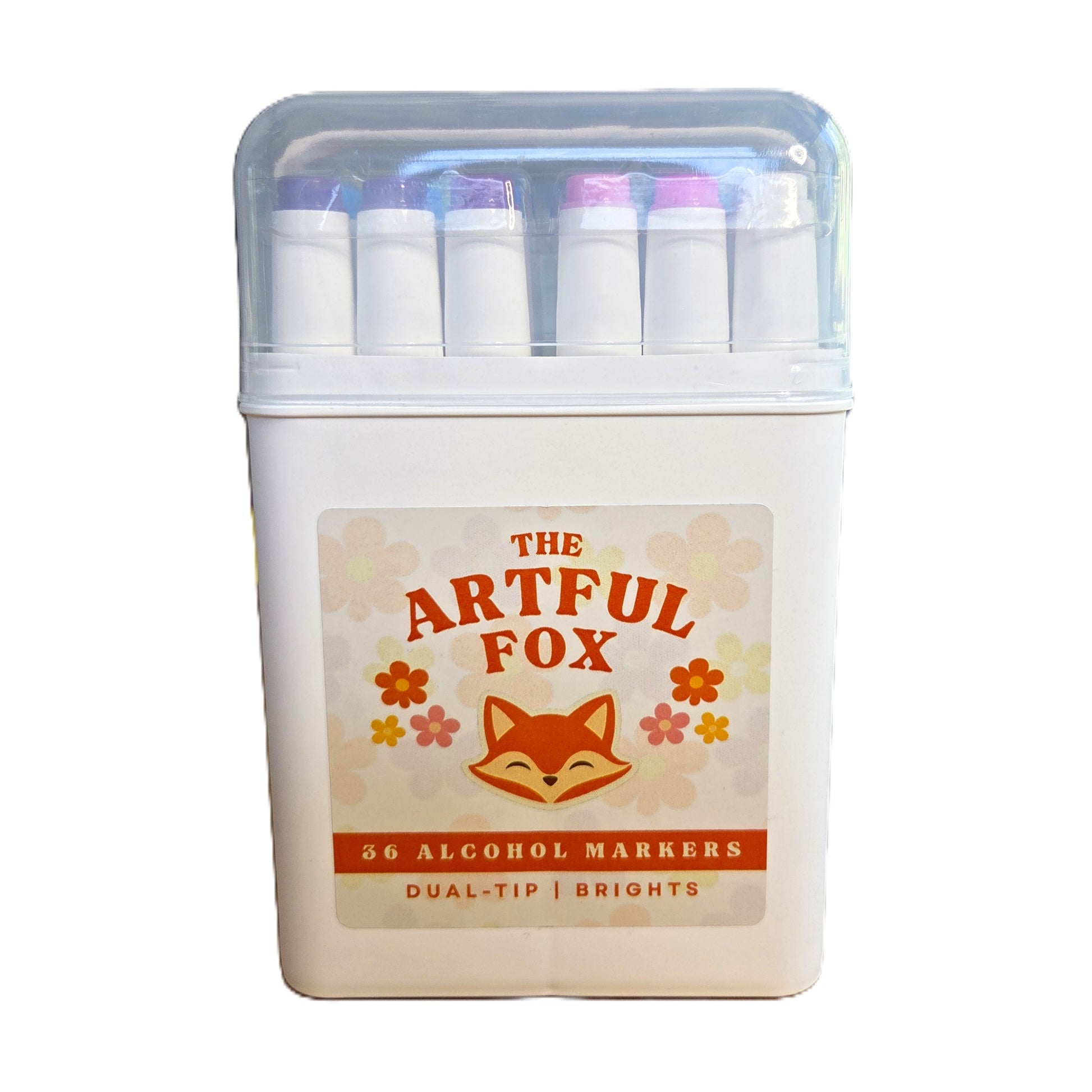 36 colour alcohol marker set in storage case with lid dual tip brush and fine nib