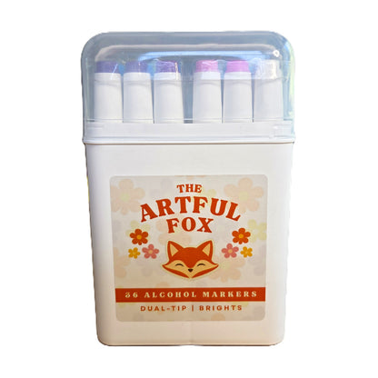 36 colour alcohol marker set in storage case with lid dual tip brush and fine nib