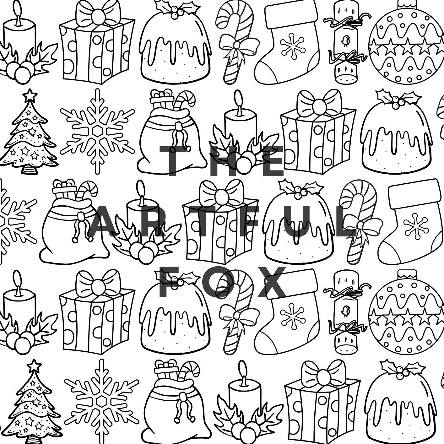 Christmas Mindful Masterpieces – 10 Watercolour Sheets for Calm & Creativity | Christmas Themed Colouring for Adults & Kids on 190 GSM Paper