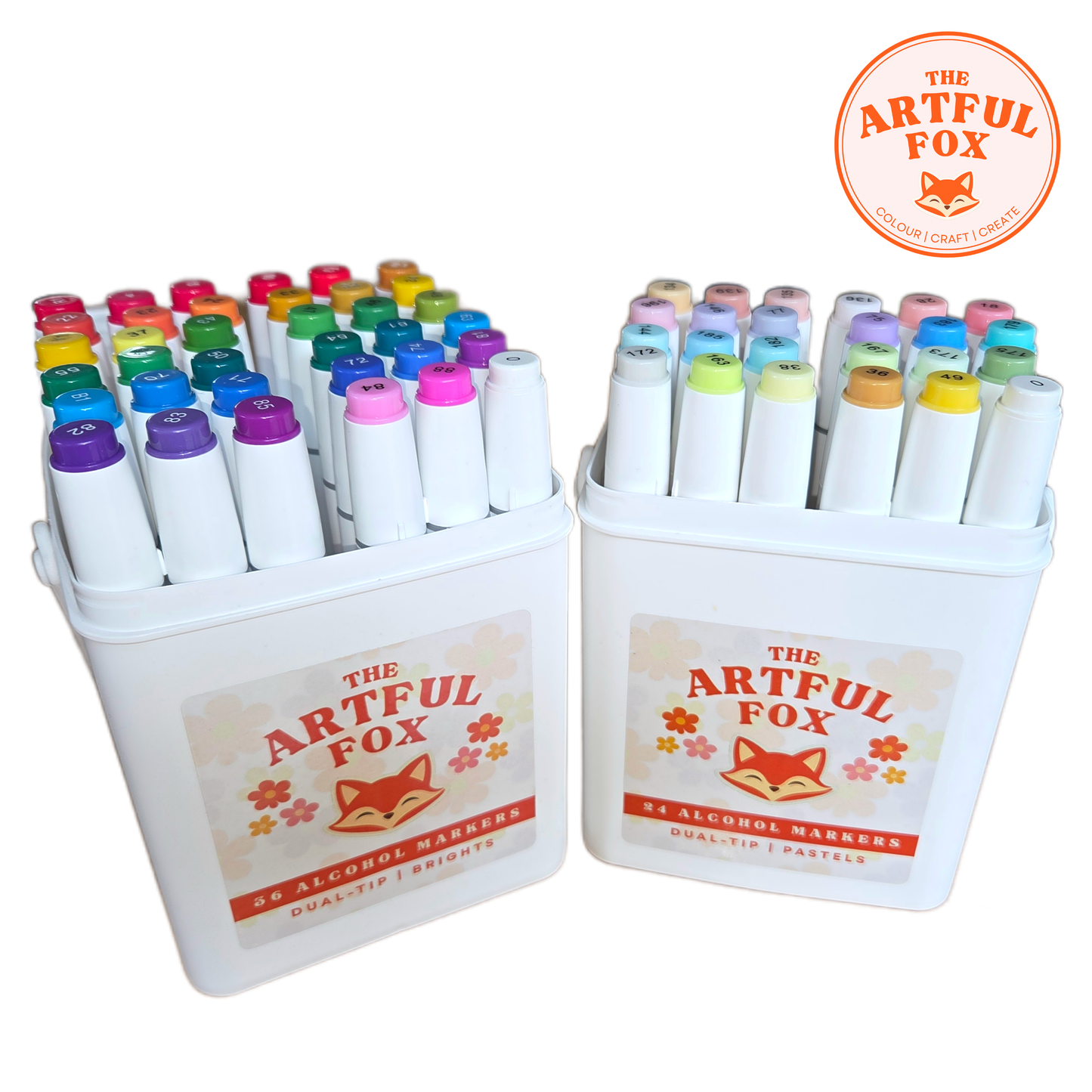 PRE-ORDER - 60 Alcohol Marker Bundle – Pastels & Brights Dual Tip Brush & Fine Nib