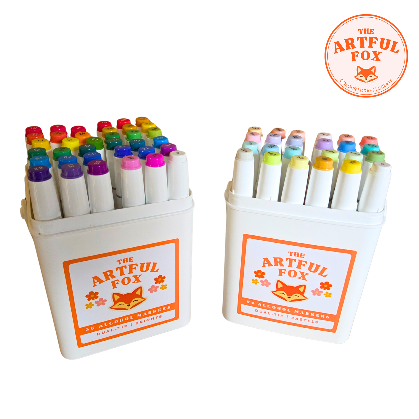 60 Alcohol Marker Bundle – Pastels & Brights Dual Tip Brush & Fine Nib