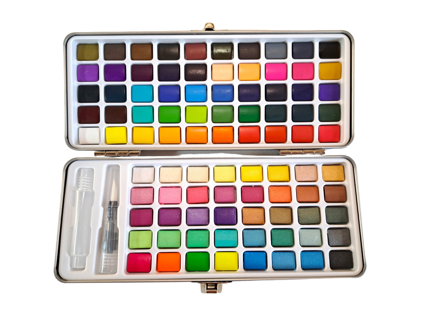 Watercolour paint set with 90 vibrant colours, in attractive travel tin. Includes refillable watercolour paintbrush! Perfect Christmas crafting gift for art lovers and creative kids by The Artful Fox
