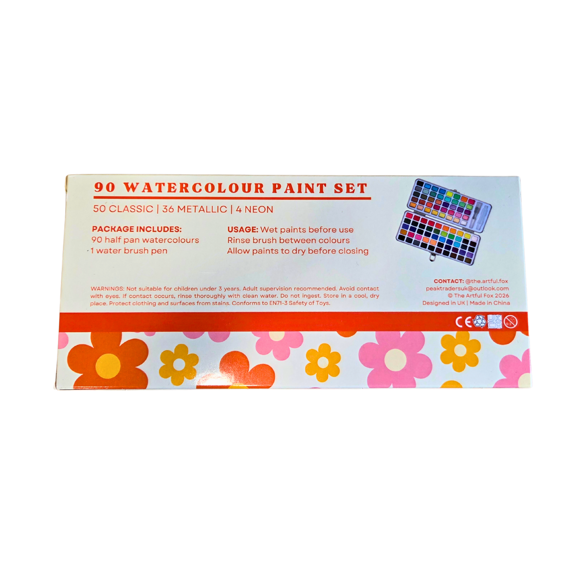90 Colour Watercolour Paint Set – Travel Watercolour Tin with Refillable Water Brush Pen for Adults, Beginners & Kids | The Artful Fox