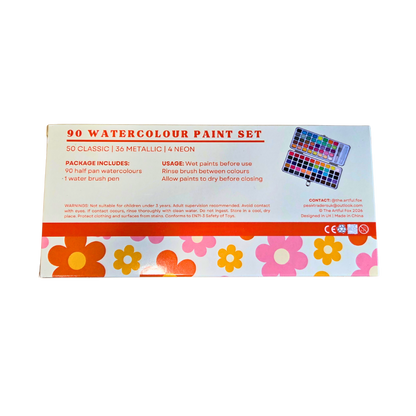 90 Colour Watercolour Paint Set – Travel Watercolour Tin with Refillable Water Brush Pen for Adults, Beginners & Kids | The Artful Fox