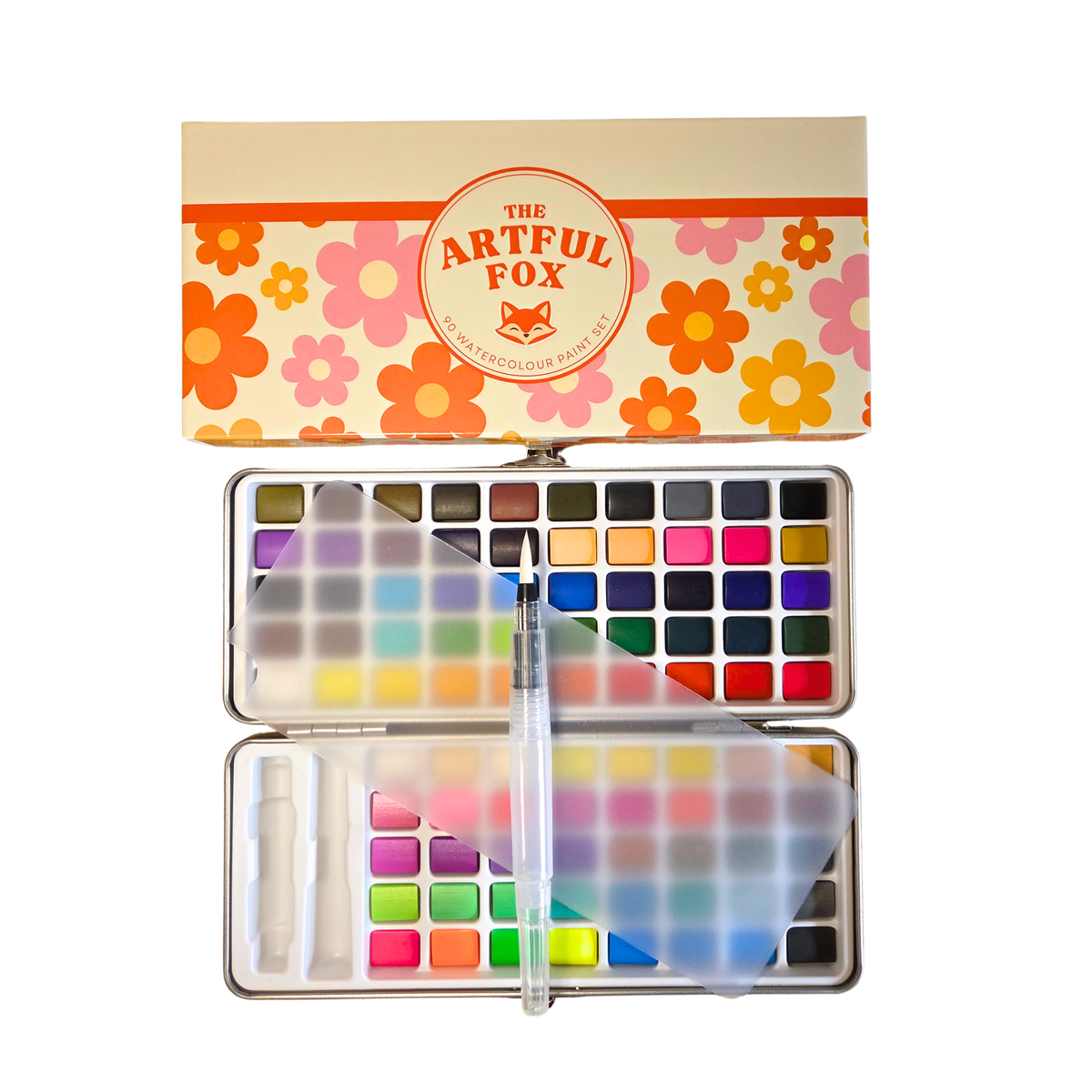 90 Colour Watercolour Paint Set – Travel Watercolour Tin with Refillable Water Brush Pen for Adults, Beginners & Kids | The Artful Fox