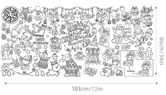 Giant Christmas Colouring Tablecloth | Kids Christmas Activity | 183 × 86cm