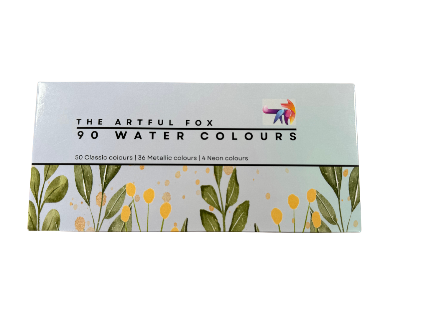 Watercolour paint set with 90 vibrant colours, in attractive travel tin. Includes refillable watercolour paintbrush! Perfect Christmas crafting gift for art lovers and creative kids by The Artful Fox