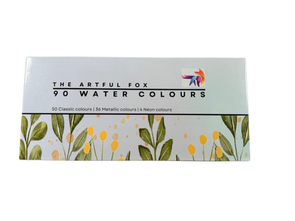 Watercolour paint set with 90 vibrant colours, in attractive travel tin. Includes refillable watercolour paintbrush! Perfect Christmas crafting gift for art lovers and creative kids by The Artful Fox