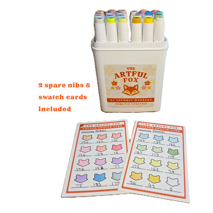 pastel alcohol marker set with spare brush tips and swatch cards included