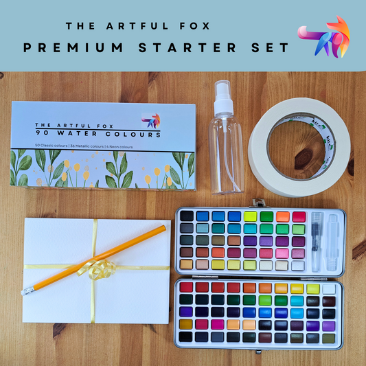 The Artful Fox Premium Starter Set: 90 Shade Watercolour Paint Set & Essential Art Supplies