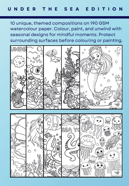 Cute Under the Sea Themed Colouring for Adults & Kids | Paint & Pen-Friendly Mindful Masterpieces – 10 Watercolour Sheets for Calm & Creativity on 190 GSM Paper