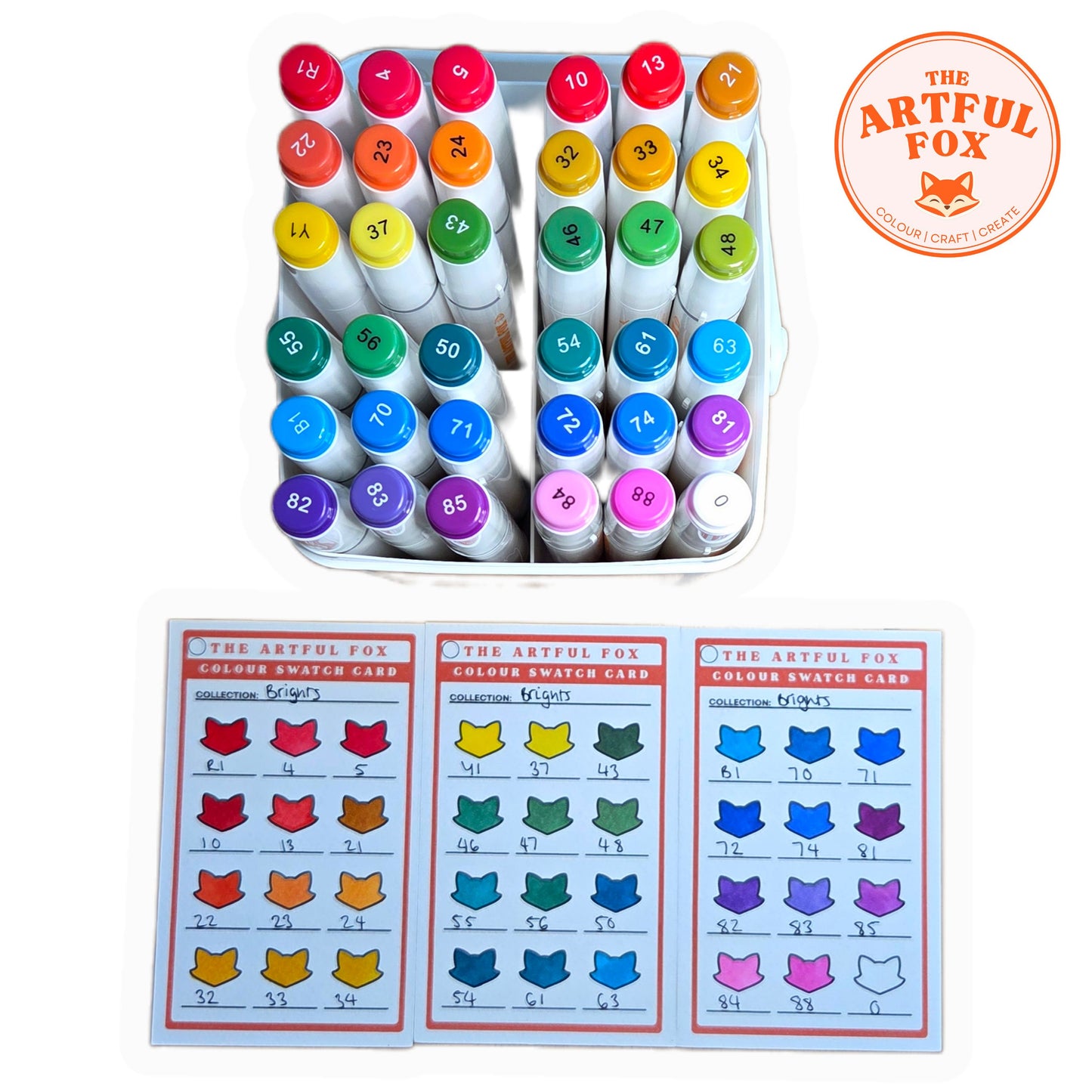 36 bright colour alcohol marker set with swatch cards and colour chart by The Artful Fox