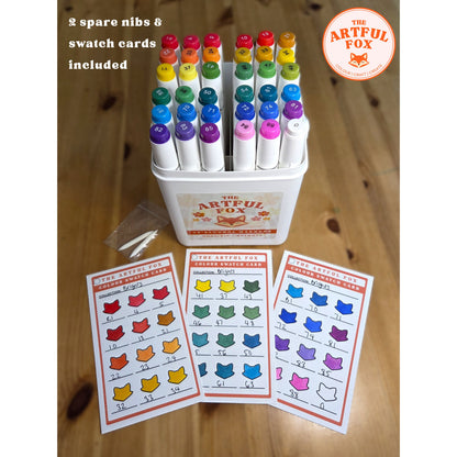 alcohol markers set with spare brush nibs and colour swatch cards included by The Artful Fox