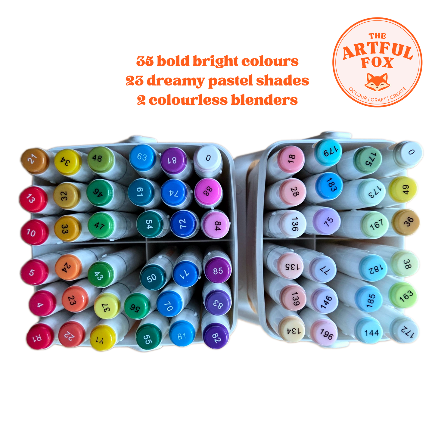 PRE-ORDER - 60 Alcohol Marker Bundle – Pastels & Brights Dual Tip Brush & Fine Nib