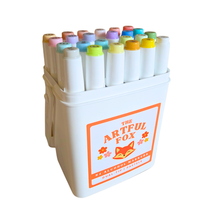 24 Pastels Alcohol Marker Set – Dual Tip Brush & Fine Nib