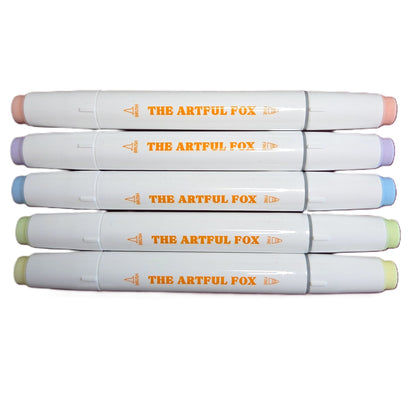 pastel dual tip alcohol markers with colour coded caps displayed