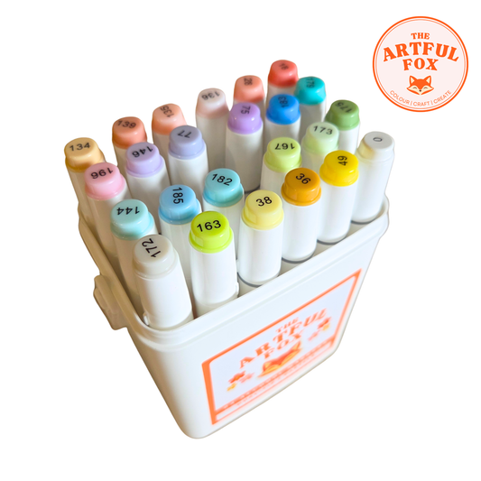 24 Pastels Alcohol Marker Set – Dual Tip Brush & Fine Nib