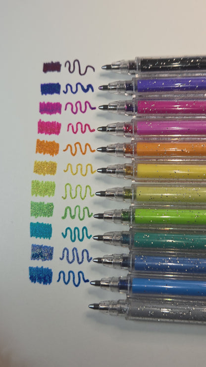 Gemstone Gels – 12 Glitter Gel Pens (1mm Nib, Smooth Application)