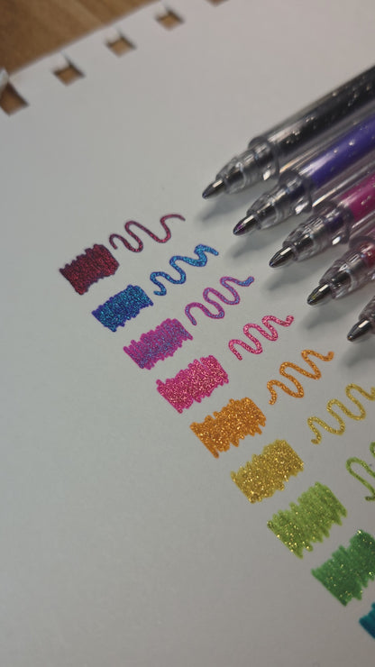 Gemstone Gels – 12 Glitter Gel Pens (1mm Nib, Smooth Application)