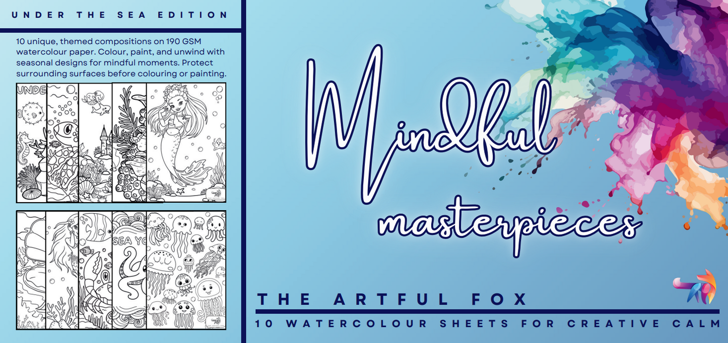 Cute Under the Sea Themed Colouring for Adults & Kids | Paint & Pen-Friendly Mindful Masterpieces – 10 Watercolour Sheets for Calm & Creativity on 190 GSM Paper
